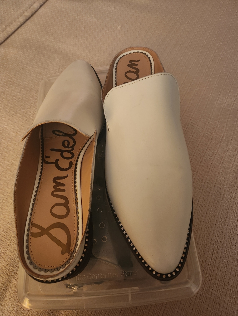 Sam Edelman White Pointed Leather Slip-On Mules